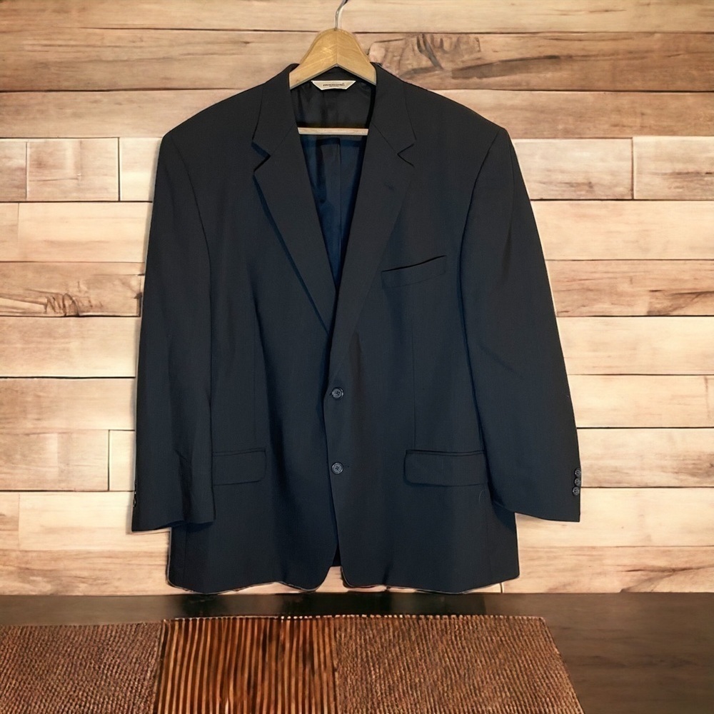 Pronto Uomo Men's Navy Blue Solid Wool Two Button Front Blazer Size 48R